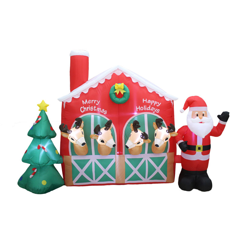 The Holiday Aisle® Christmas Santa Reindeer in Stable Yard Inflatable